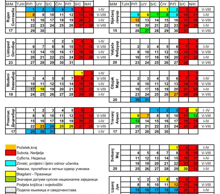 Kalendar rada za školsku godinu 2025./2026.