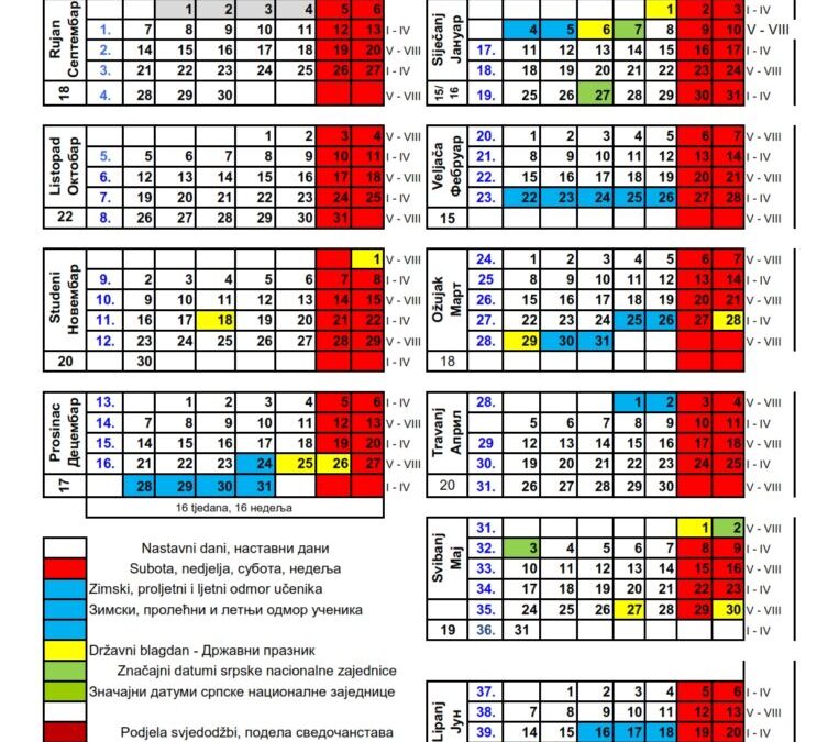 Kalendar rada za školsku godinu 2026./2027.